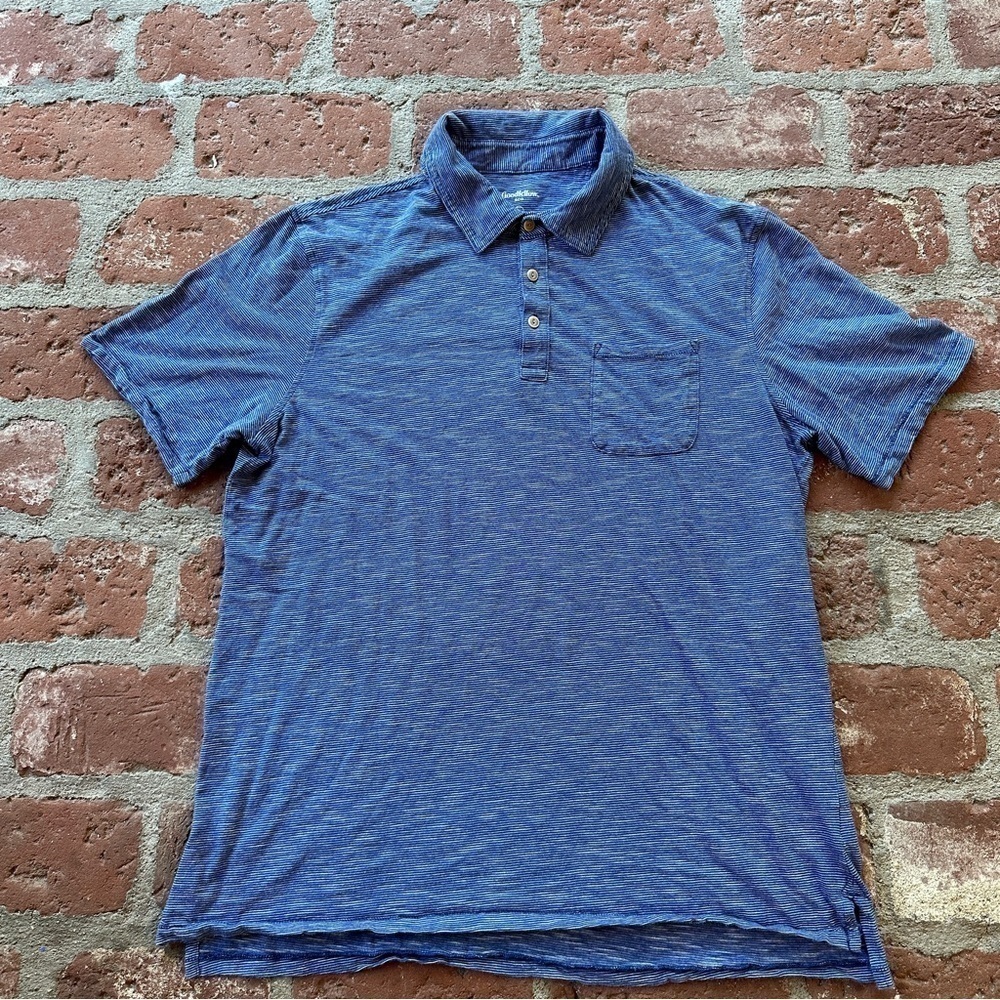 Goodfellow & Co Men's blue and white striped polo button down short sleeve shirt